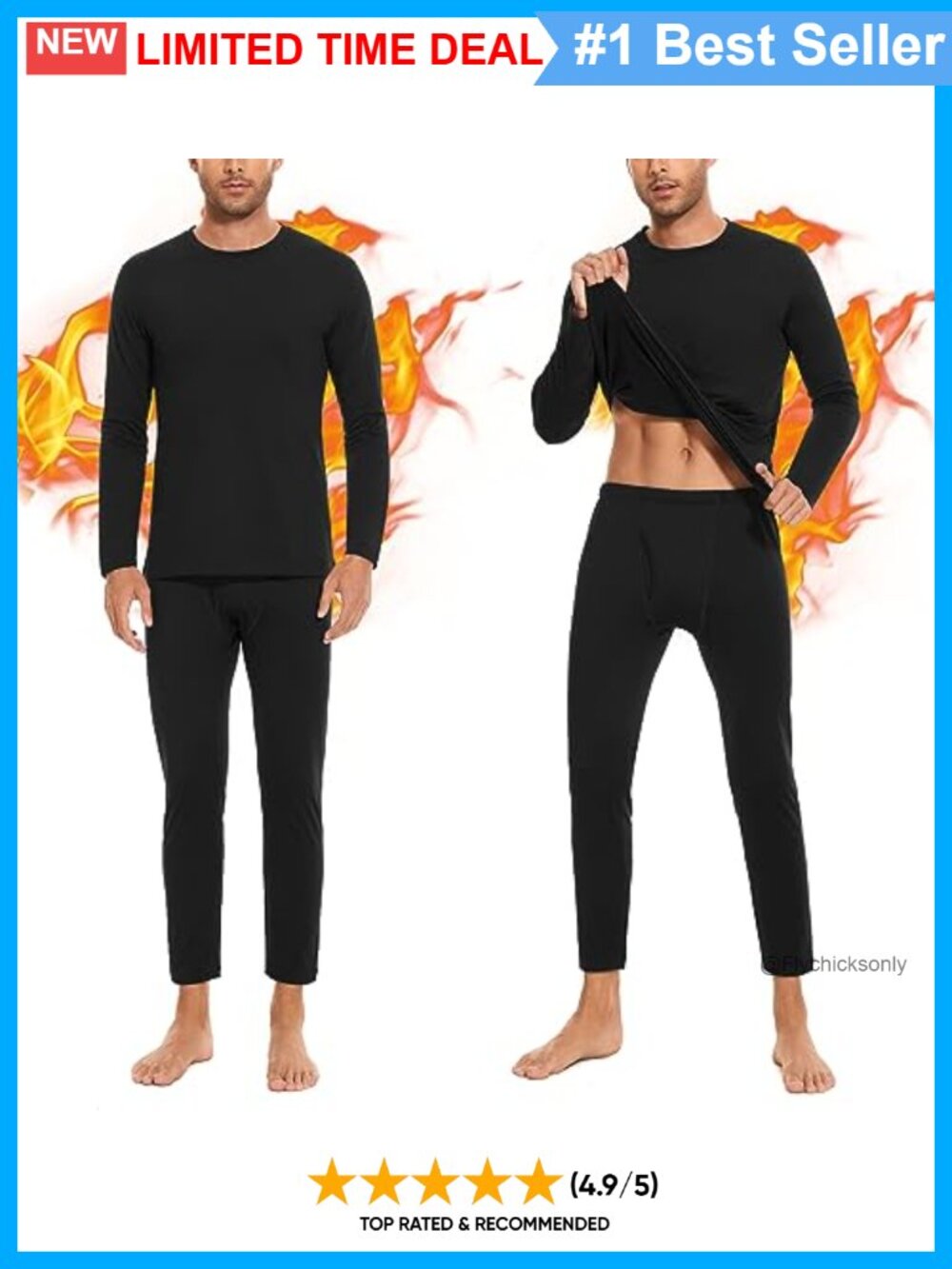 Men's Fleece Lined Thermal Underwear Set Long Johns 4-Way Stretch Base Layer
